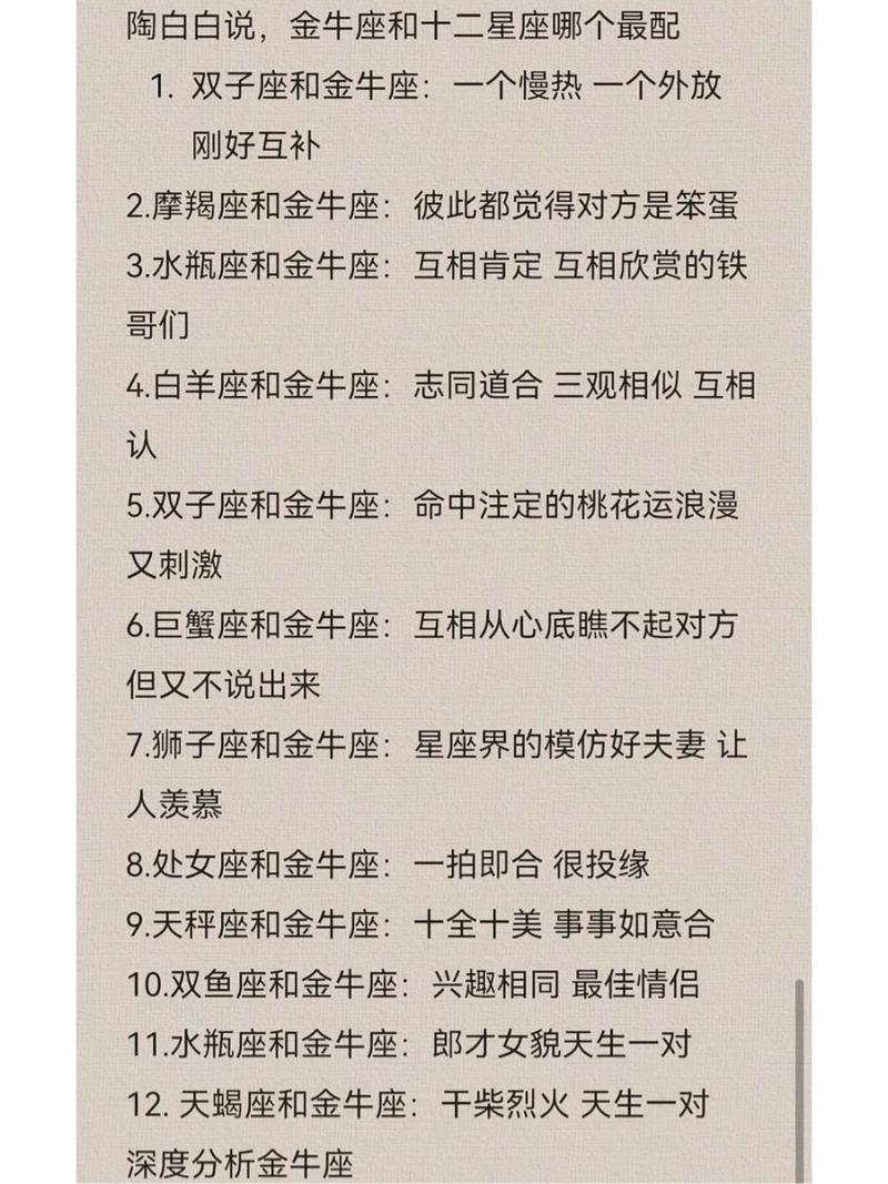 金牛座与12星座配对表 - 金牛座和十二星座配对表-第7张图片 金牛座与12星座配对表 - 金牛座和十二星座配对表-第7张图片